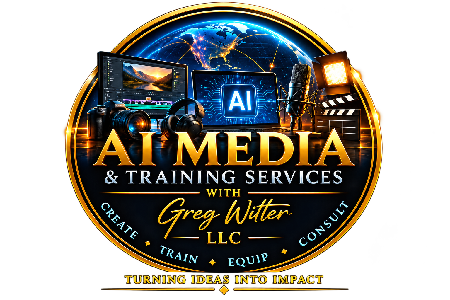 AI Media & Training Services with Greg Witter emblem: create, train, equip, consult