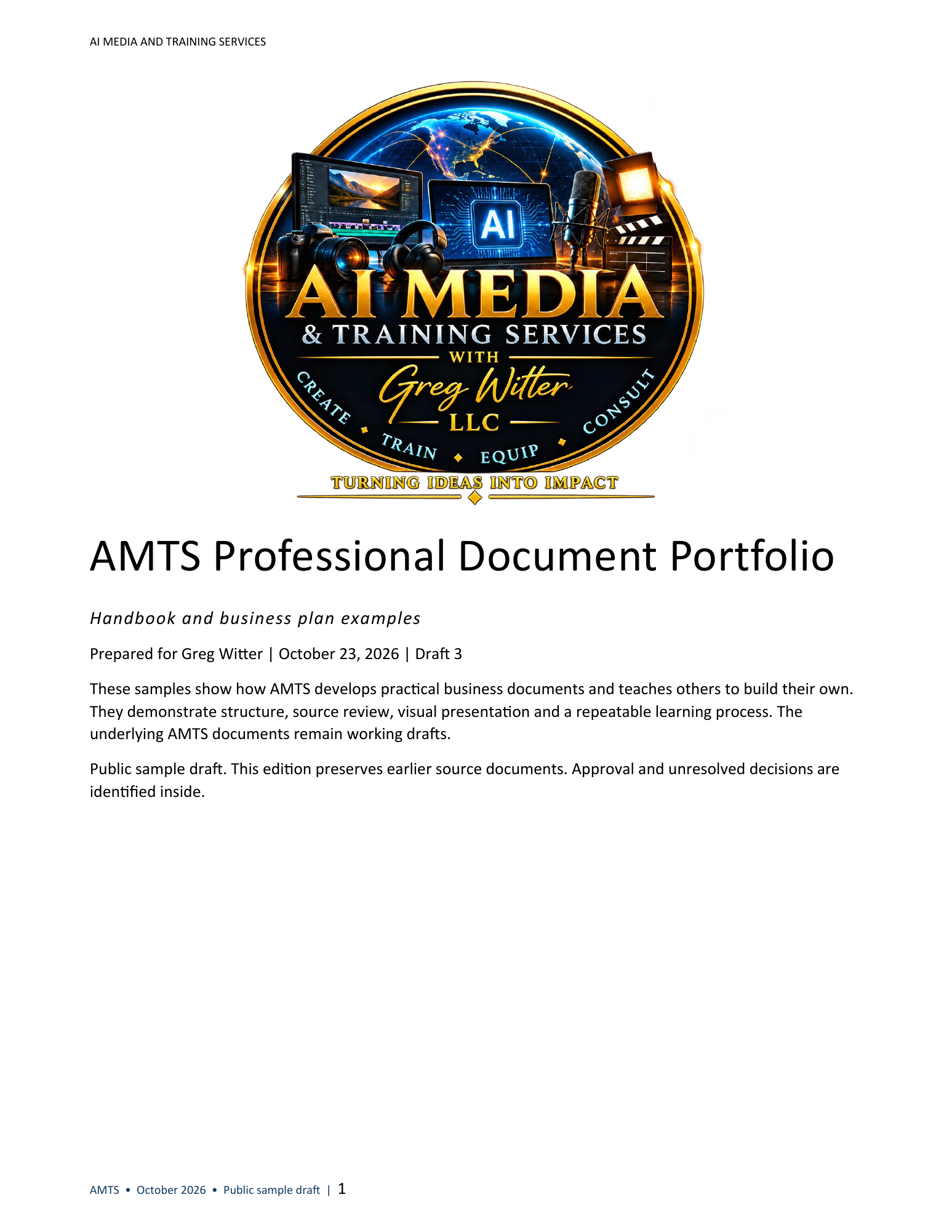 AMTS professional document sample cover